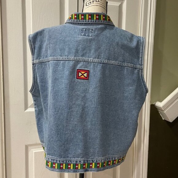 DENIM VEST Y2K 90’s COLORFUL EMBROIDERED Sz 22W BIKER ROCK HIPPIE AESTHETIC - Picture 6 of 14